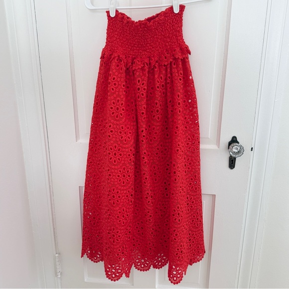 Hill House Eyelet Scallop June Crop Top & Delphine Skirt Set Poppy Red Small S - Picture 5 of 6